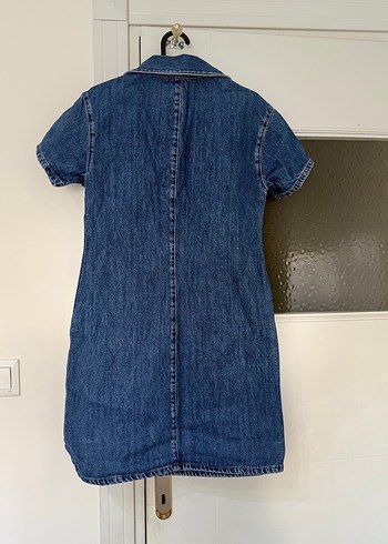 Kısa Kollu Denim Mini Elbise - Görsel 4