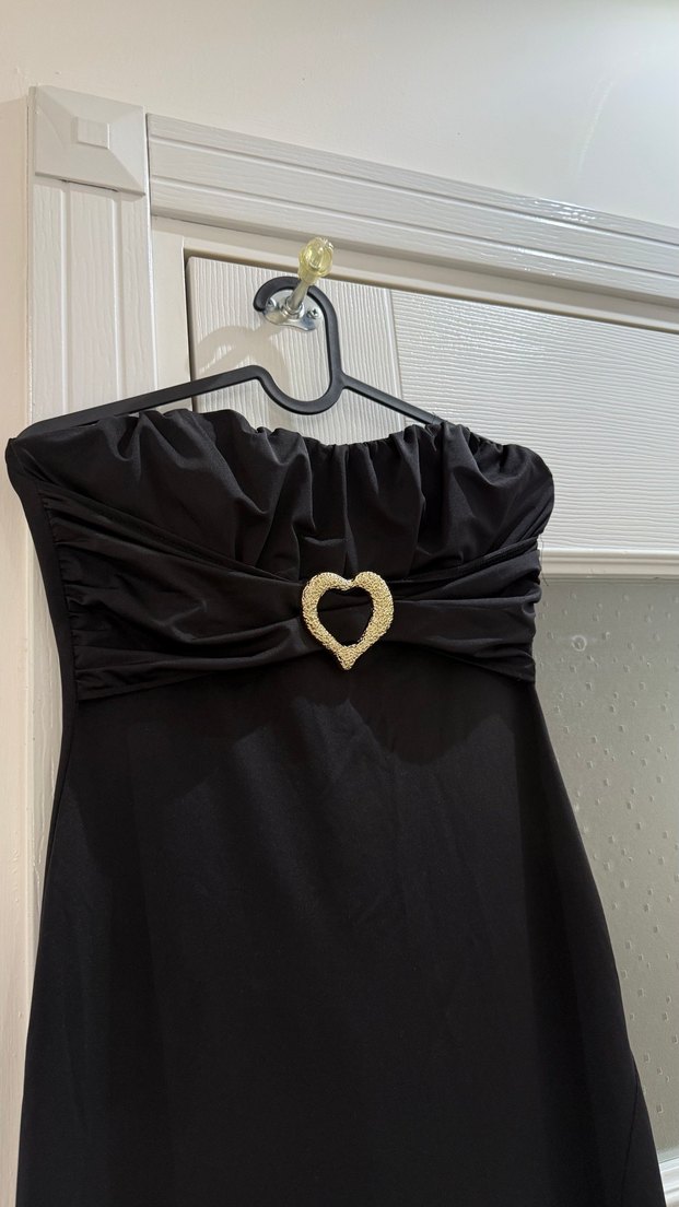 Siyah Straplez Uzun Elbise - Görsel 2