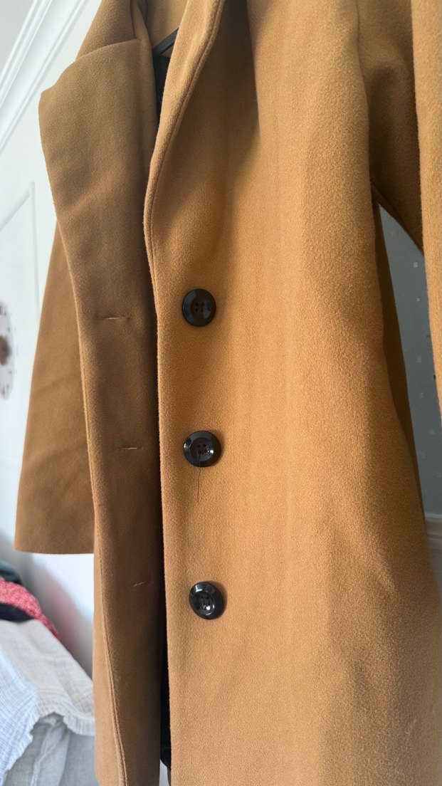 Düğmeli Bej Süet Midi Kadın Kaban - Görsel 3