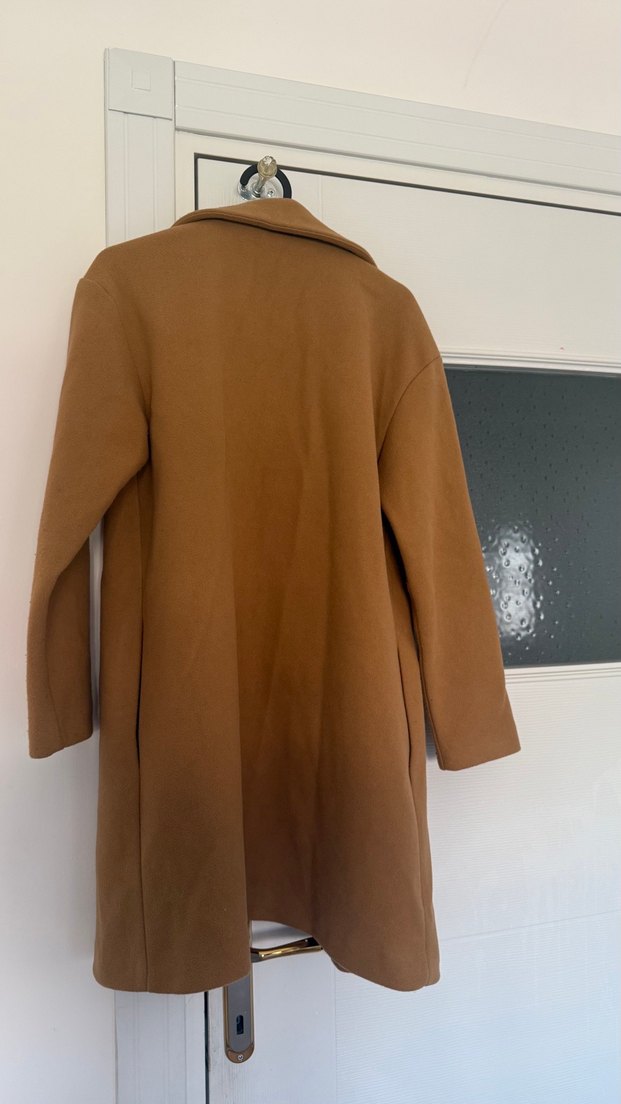 Düğmeli Bej Süet Midi Kadın Kaban - Görsel 4