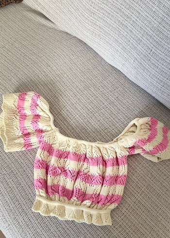 Kadın Pembe Nakışlı Bohem Triko Crop