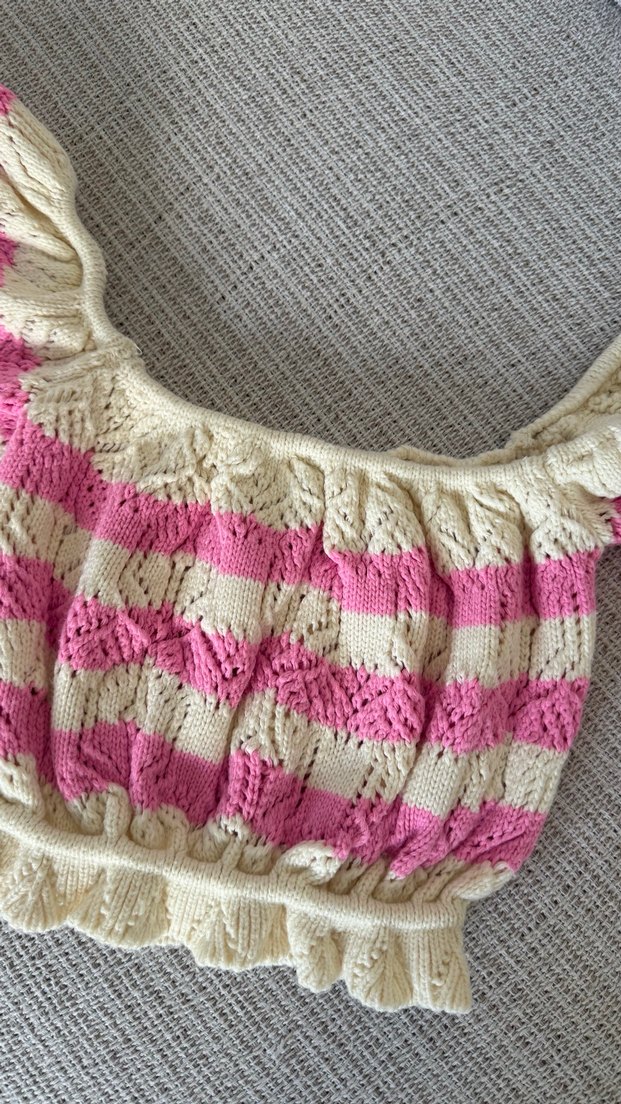 Kadın Pembe Nakışlı Bohem Triko Crop - Görsel 2