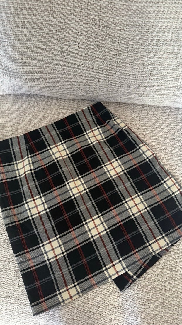 Düğmeli Kareli Mini Kadın Etek - Görsel 3