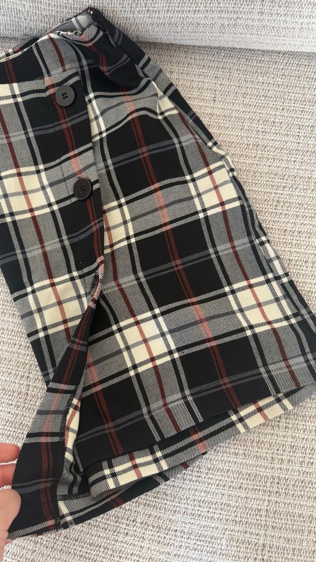 Düğmeli Kareli Mini Kadın Etek - Görsel 4