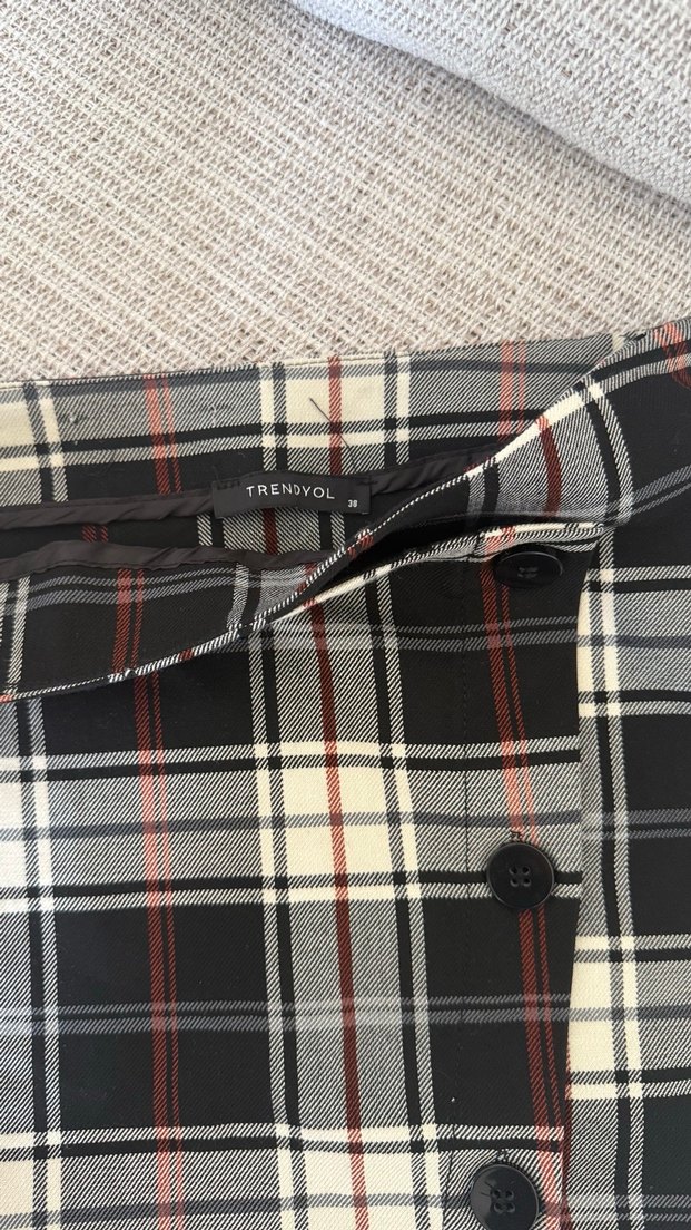 Düğmeli Kareli Mini Kadın Etek - Görsel 2