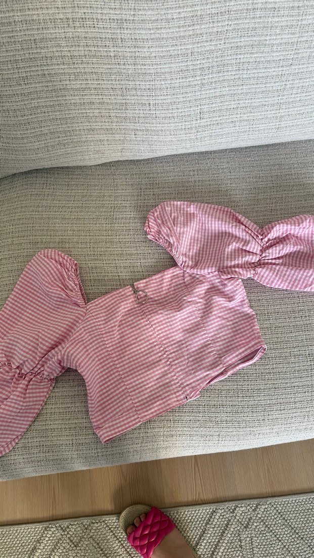 Pembe Crop  Bluz - Görsel 3