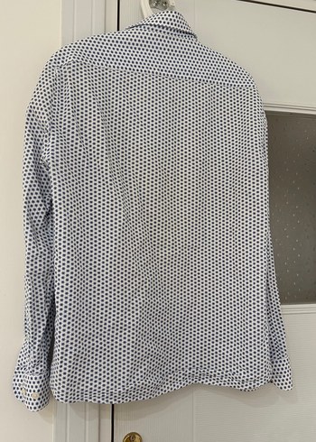 Erkek Beyaz mavi Baskılı Uzun Kollu Gömlek - Görsel 4