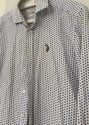 Erkek Beyaz mavi Baskılı Uzun Kollu Gömlek - Görsel 2