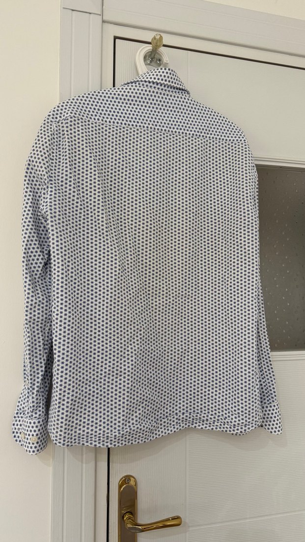 Erkek Beyaz mavi Baskılı Uzun Kollu Gömlek - Görsel 4