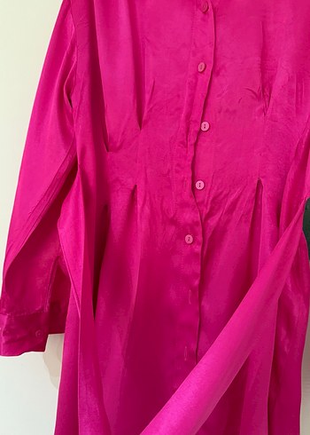 Pembe Düğmeli Uzun Kollu Kadın Elbise - Görsel 3