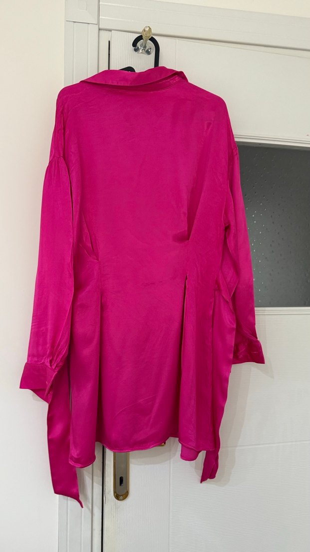 Pembe Düğmeli Uzun Kollu Kadın Elbise - Görsel 4