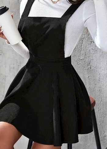 Zara Siyah Mini Puskullu Elbise