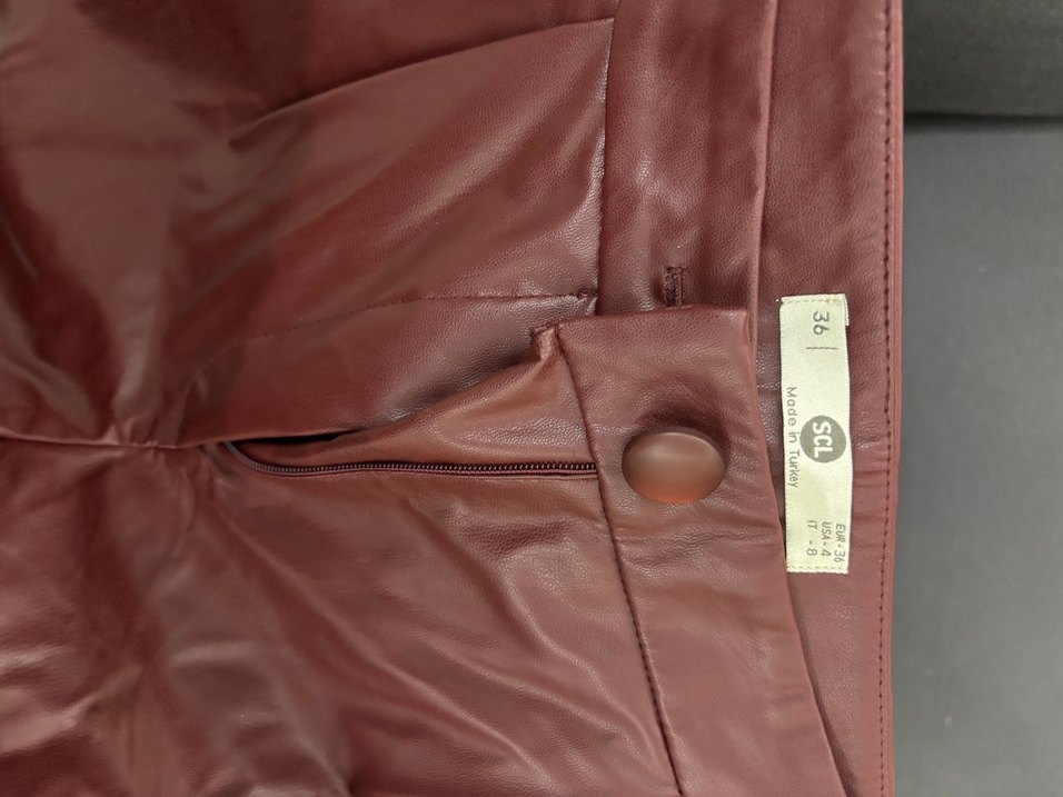 Bordo Deri Midi Drapeli Kadın Pantolon - Görsel 3