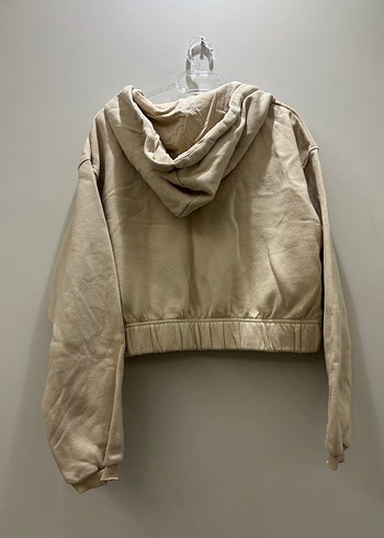 Bej Kapüşonlu Fermuarlı Kadın Sweatshirt - Görsel 2