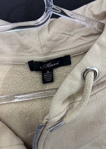 Bej Kapüşonlu Fermuarlı Kadın Sweatshirt - Görsel 3