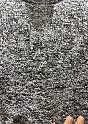 Gri Örgü Yüksek Yakalı Kadın Kazak - Görsel 2