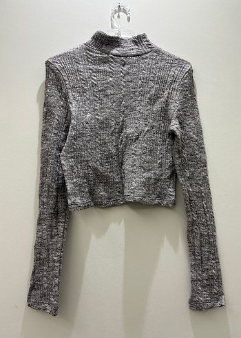 Gri Örgü Yüksek Yakalı Kadın Kazak - Görsel 3