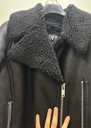 Kürklü Siyah Deri Kadın Uzun Ceket - Görsel 4