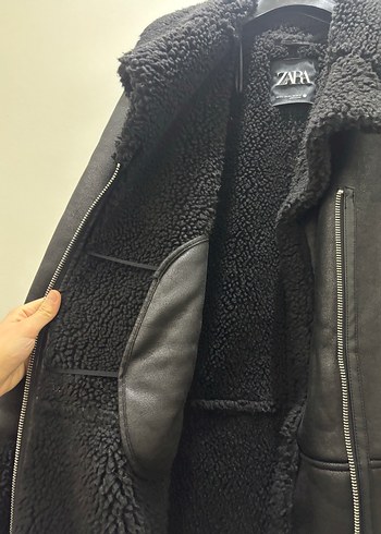 Kürklü Siyah Deri Kadın Uzun Ceket - Görsel 8