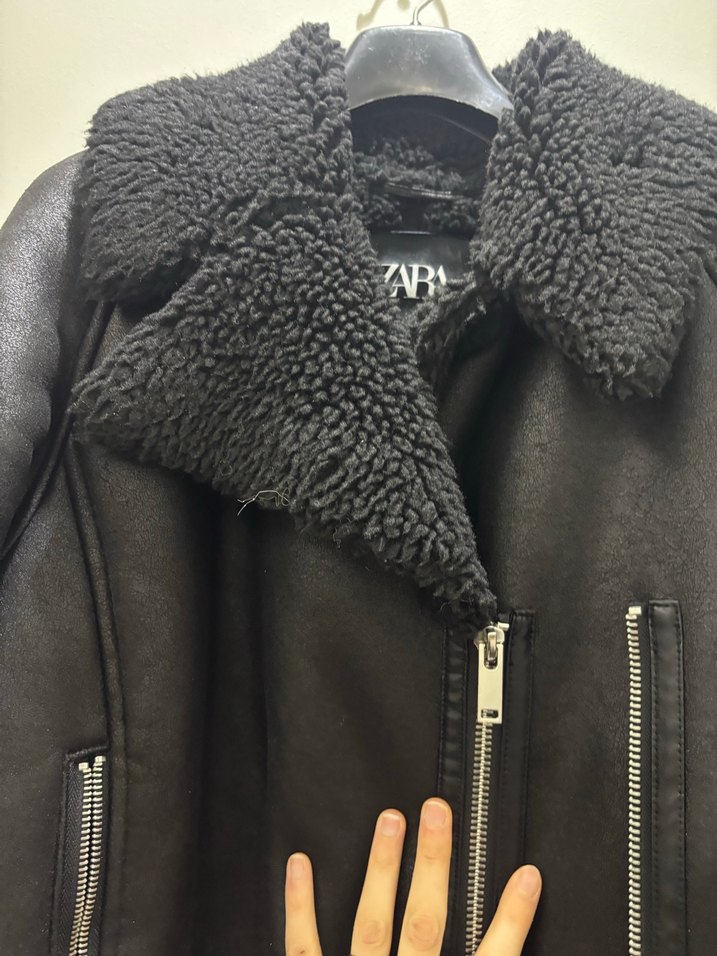 Kürklü Siyah Deri Kadın Uzun Ceket - Görsel 4