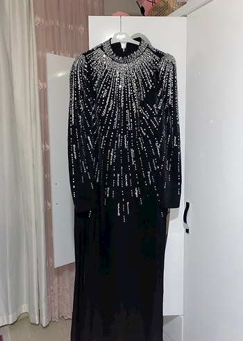 Uzun Siyah Payetli Kadın Abiye Elbise - Görsel 3