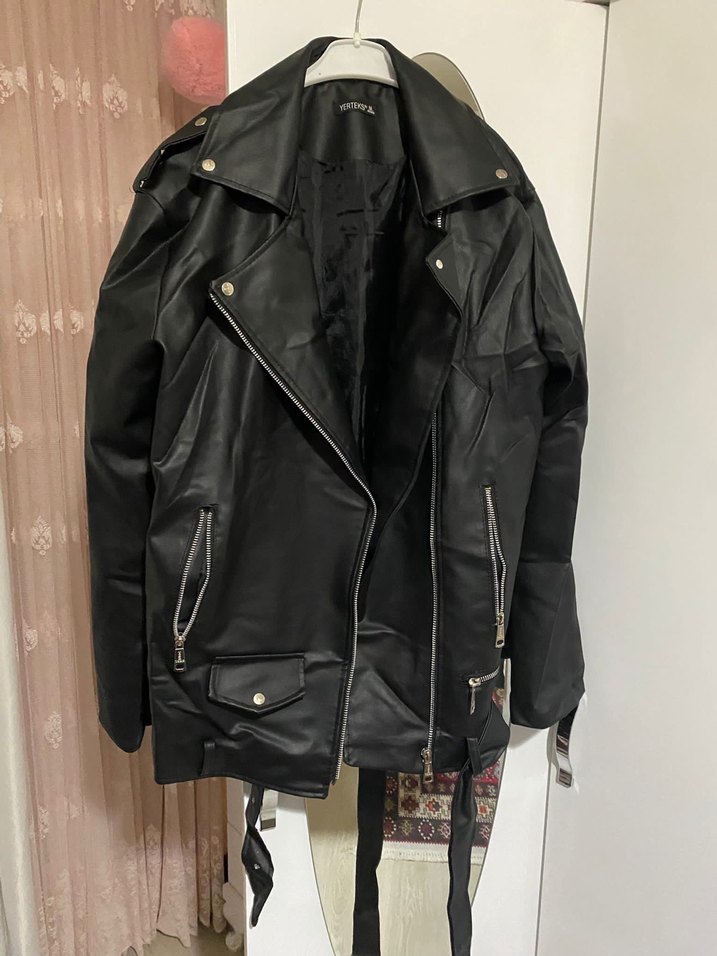 Siyah Deri Biker Ceket - Görsel 2