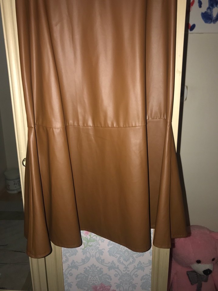 Kahverengi  Deri Uzun Etek - Görsel 3