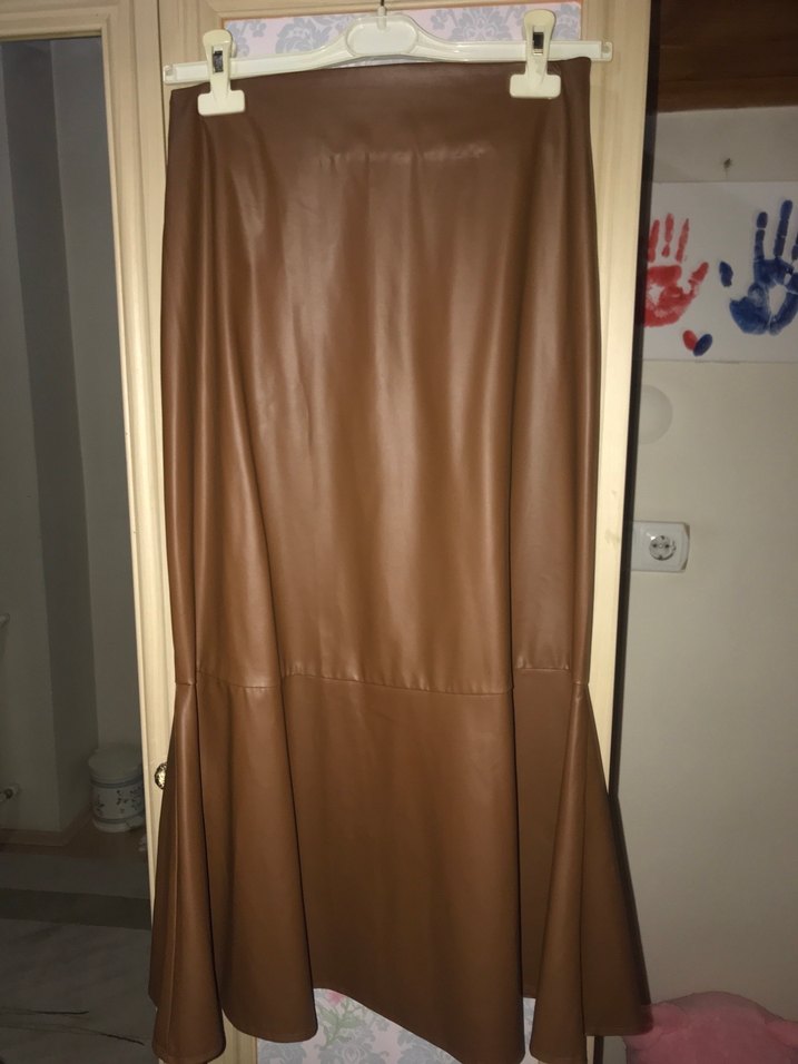 Kahverengi  Deri Uzun Etek - Görsel 2