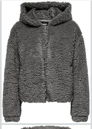 Gri Kapüşonlu Peluş Kadın Ceket - Görsel 3