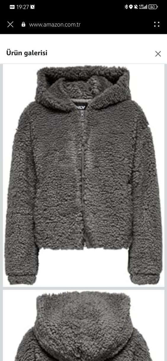 Gri Kapüşonlu Peluş Kadın Ceket - Görsel 3