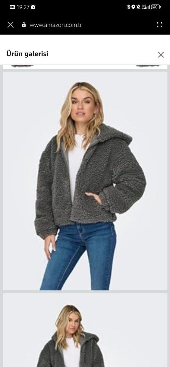 Gri Kapüşonlu Peluş Kadın Ceket - Görsel 2