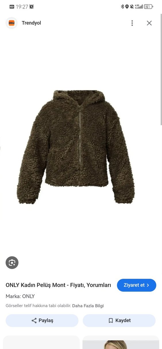 Gri Kapüşonlu Peluş Kadın Ceket - Görsel 4