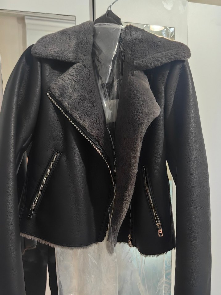 Gri Kürklü Biker Ceket - Görsel 3