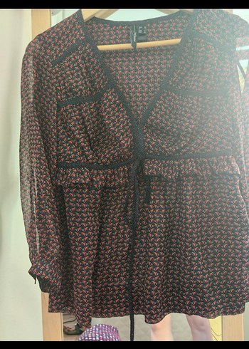 Bordo Uzun Kollu V Yaka Bağlamalı Bluz - Görsel 2