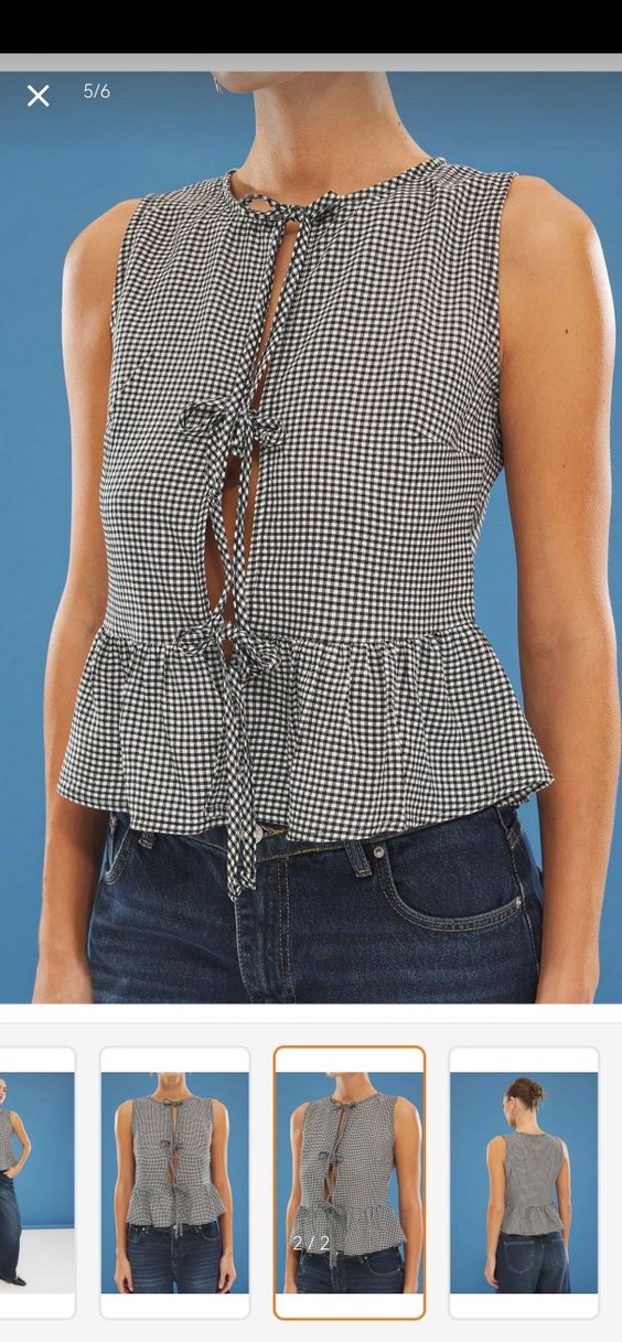 Kareli Mini Crop Top Kadın Gri - Görsel 2