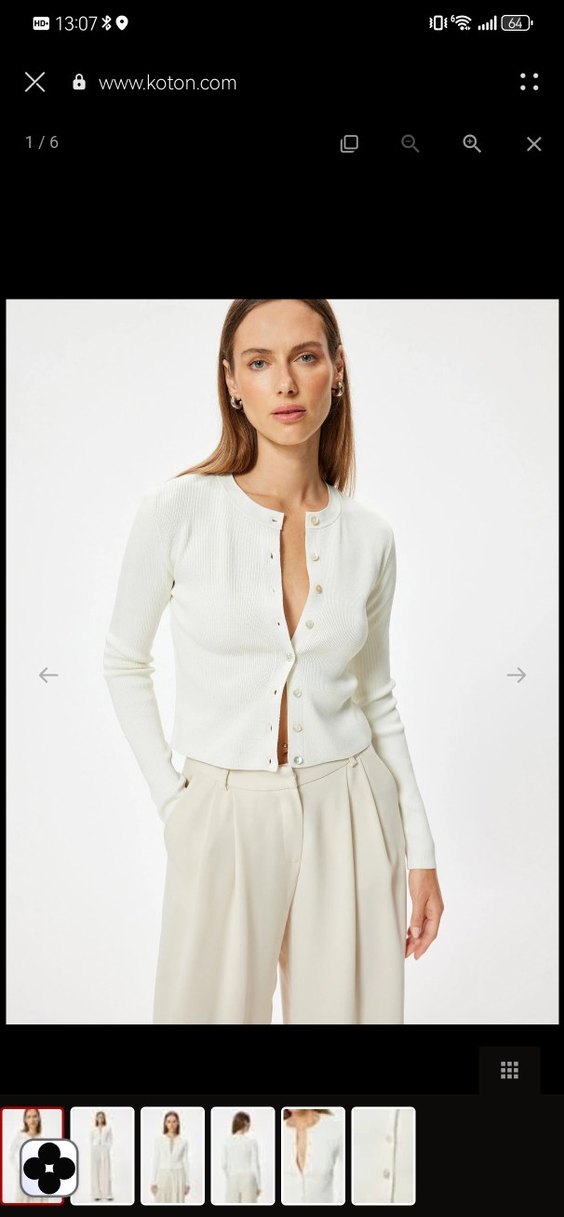 Beyaz V Yaka Kadın Hırka - Görsel 2