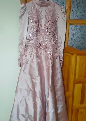 Boncuk İşlemeli Uzun Tesettür Henna Elbise