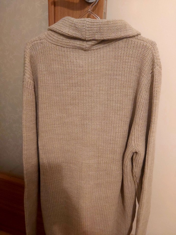 Erkek Bej Örgü ŞAL yaka Hırka - Görsel 4