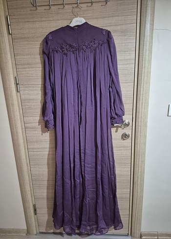 Abiye LilaVintage Nakışlı Uzun Abiye Elbise