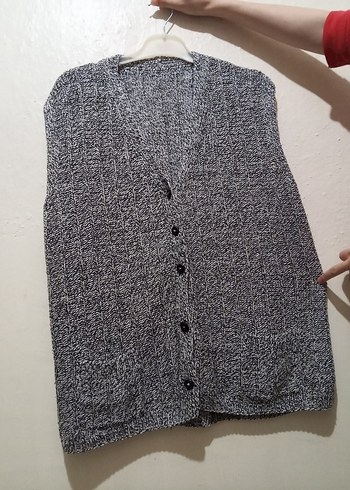 Düğmeli Gri Kadın Triko elde örme Yelek