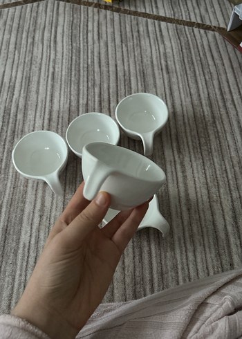 Beyaz Seramik Kulplu Kase Seti - Görsel 2