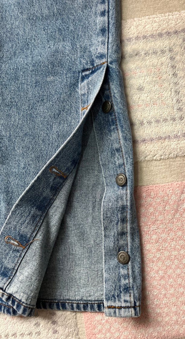 Düğmeli mavi Midi Kot Etek - Görsel 3