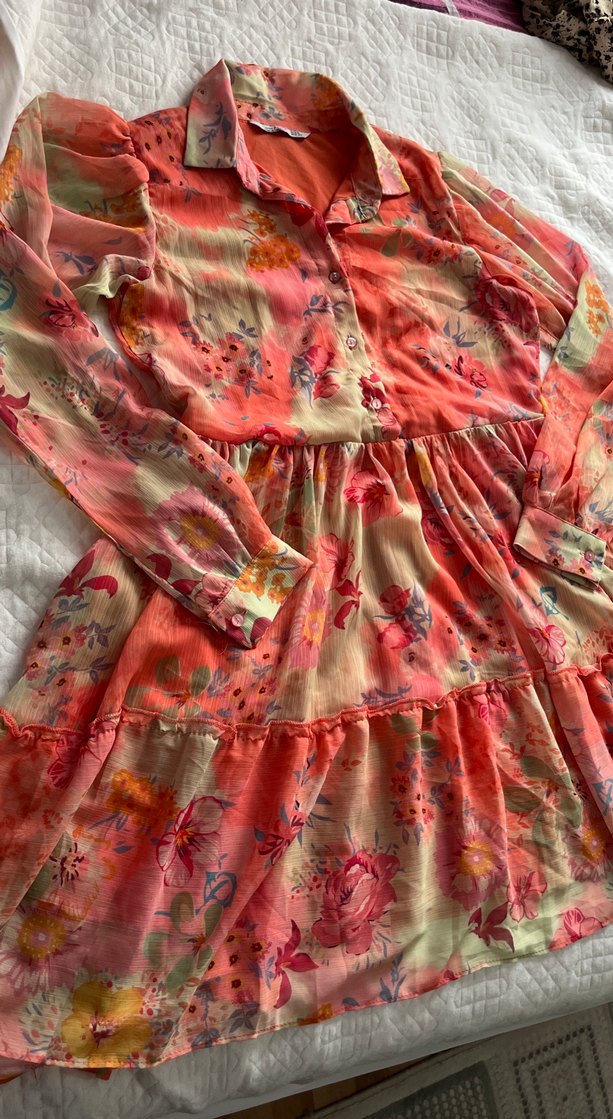 Bohem Renkli Kız Elbisesi, Fırfırlı, Salaş - Görsel 3