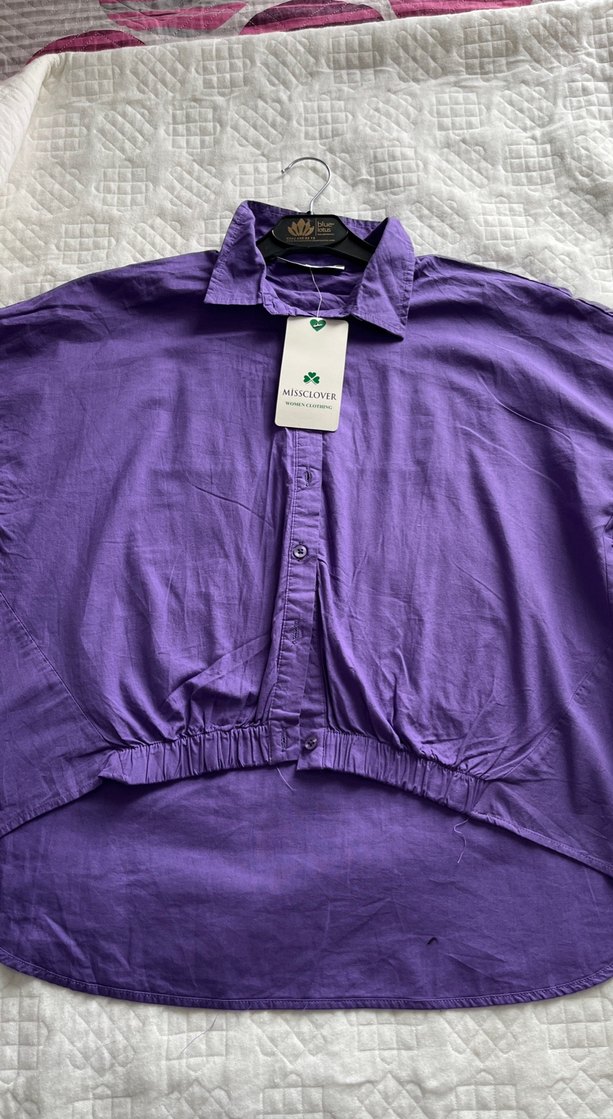 Mor Düğmeli Uzun Kollu Kadın Gömlek - Görsel 2