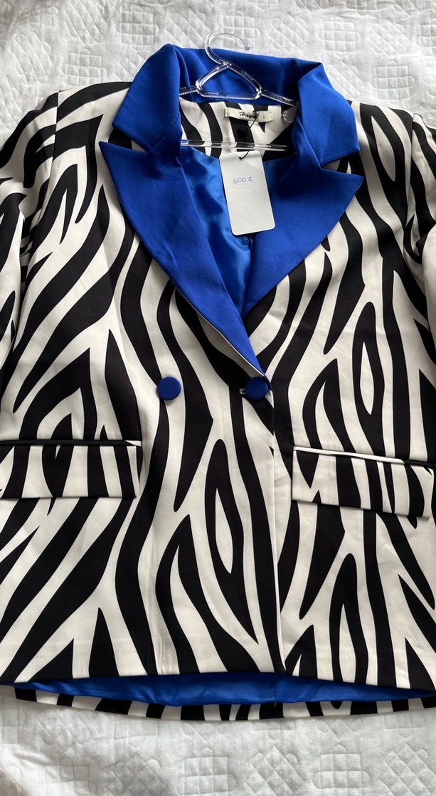 Kadın Mavi Zebra Desenli Blazer Ceket - Görsel 2