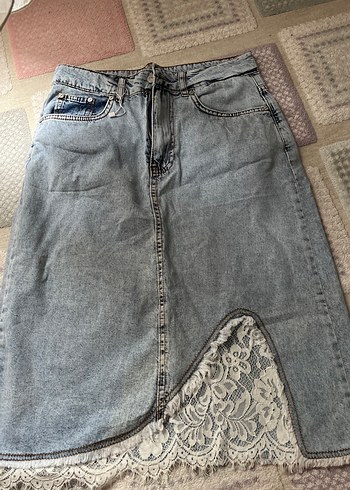 Gri Dantel Detaylı Bohem Rahat Kot Pantolon - Görsel 2