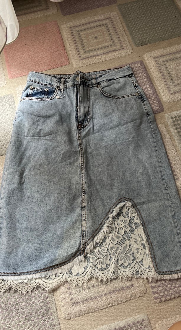 Gri Dantel Detaylı Bohem Rahat Kot Pantolon - Görsel 2