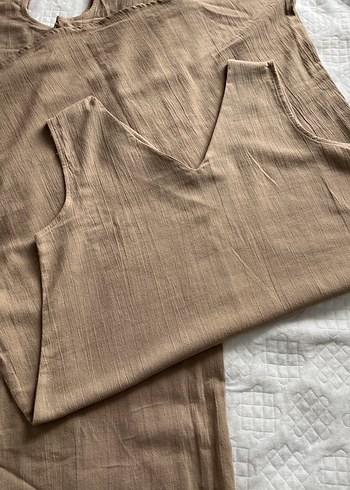 Bej Uzun Hamile Elbise - Görsel 4