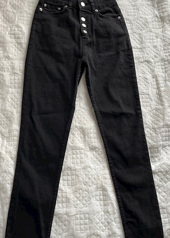 Düğmeli Siyah Denim Kot Pantolon - Görsel 3