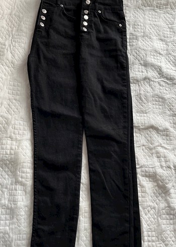 Düğmeli Siyah Denim Kot Pantolon - Görsel 4